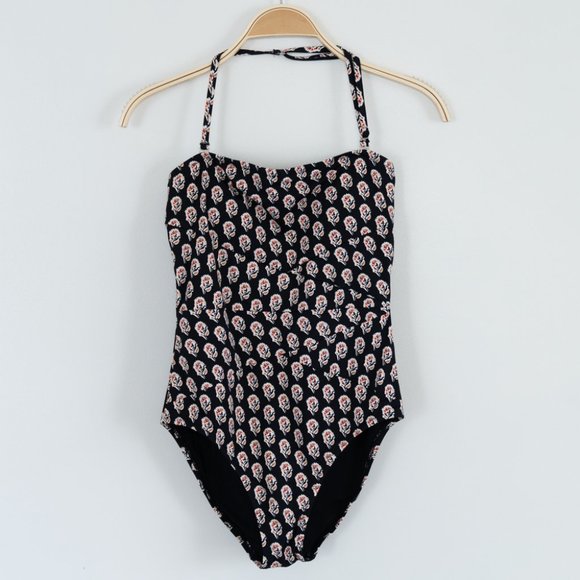 Garnet Hill Black and White Floral One-Piece Swimsuit - Picture 1 of 5